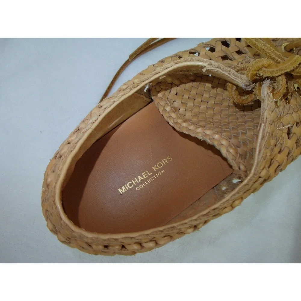 Michael Kors Woven Leather Sneakers Womens 39.5 US9 Brown Comfort Boho Granola
